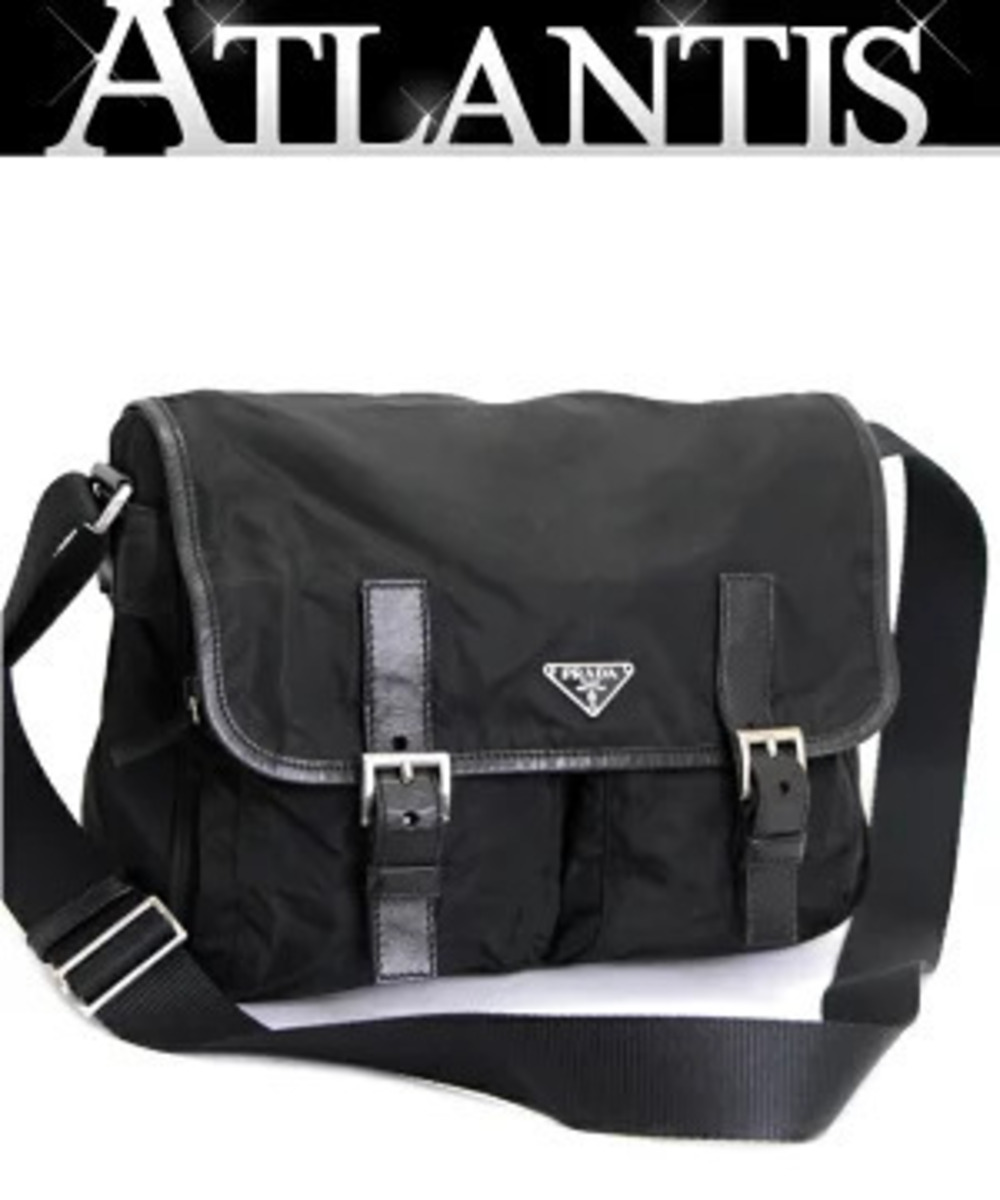 Prada Triangle Shoulder Bag Double Pocket Black